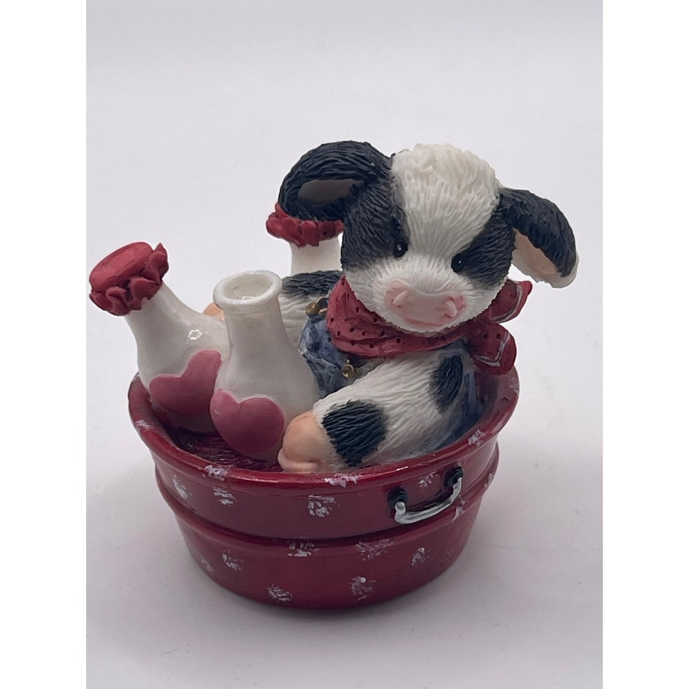 Vintage 1994 Enesco Mary Rhyner Cow Figurines Set of 4 Red Tub Love Theme 104736 - Picture 5 of 8